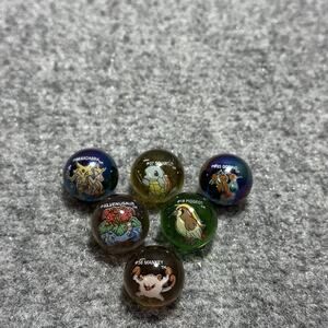 (1999) Vtg Pokemon Large Glass Marbles Lot (6): Squirtle, Mankey, Pidgeot,+ More